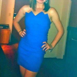 Blue strapless dress
